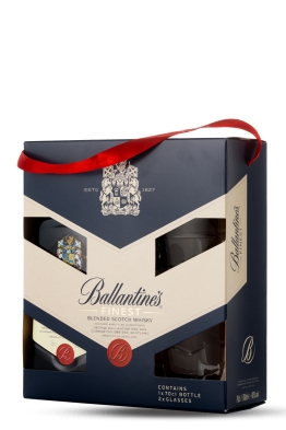 Ballantines whisky gift box + 2 glasses