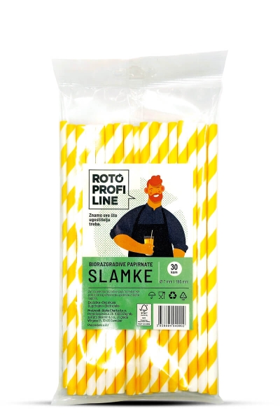 Biodegradable paper straws, yellow and white color