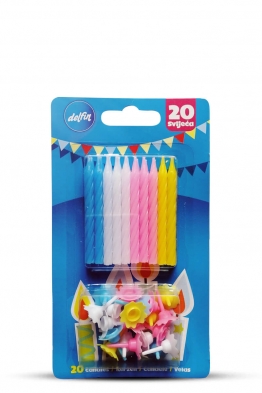 Birthday candles with holders, multicolored Birthday candles with holders, multicolored