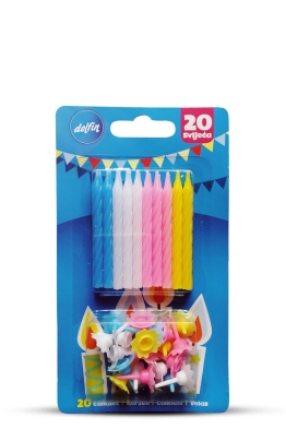 Birthday candles with holders, multicolored