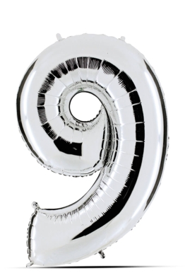 Balloon silver 100cm, number 9