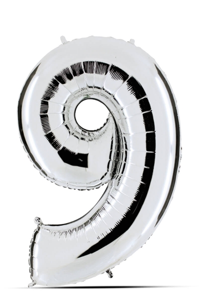Balloon silver 100cm, number 9