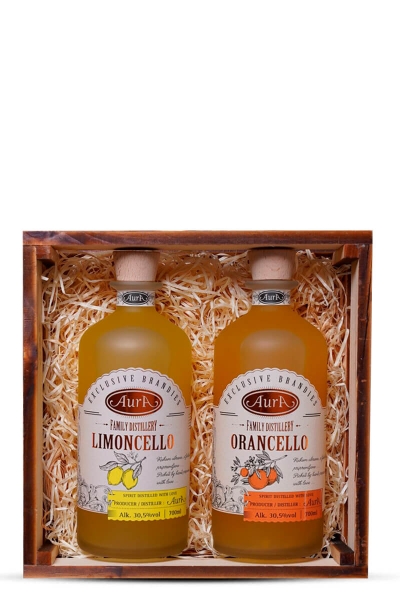 Aura Limoncello & Orangello liqueur, wooden gift box Aura Limoncello & Orangello liqueur, wooden gift box
