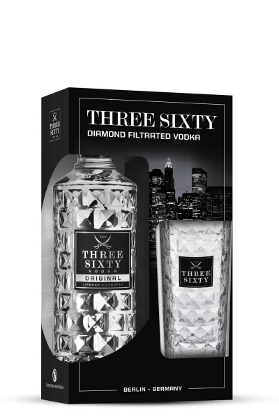 Three Sixty Original vodka + glass, gift box Three Sixty Original vodka + glass, gift box