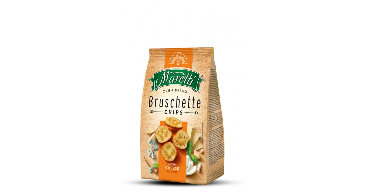 Bruschette Maretti Oven-Baked Bread Bites - Tomato, Olives & Oregano Flavor, 4 Pack Of 70g Bags