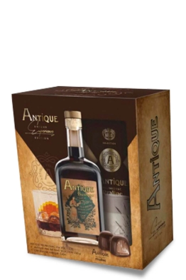 Liqueur Pelinkovac Antique vap + Praline and glass