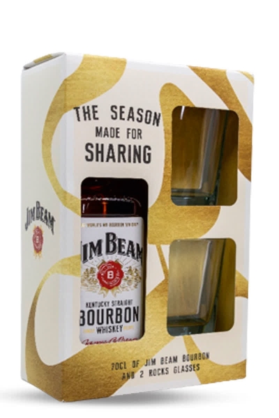 Jim Beam Whiskey + 2 glasses Jim Beam Whiskey + 2 glasses